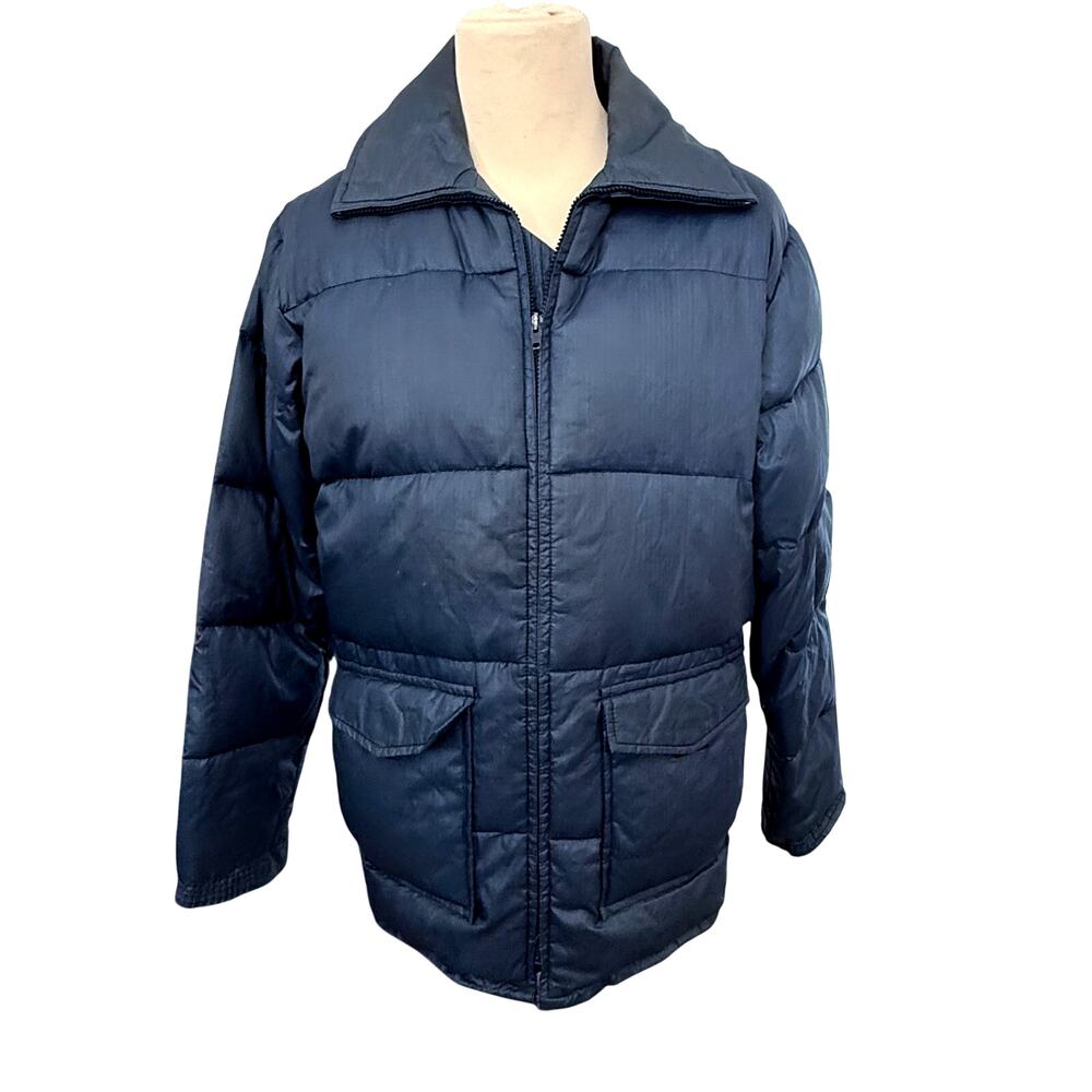 VTG 70s Ski Daddle Puffer Jacket Mens sz M Navy Blue Down Winter Snow